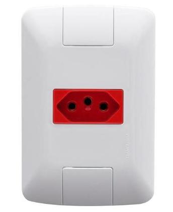 Imagem de Conjunto 1 Tomada 2P T C/ Placa 250V/20A Mod. Aria Cor: Branco/Vermelho 4x2 Ref: 57241/015 -TRAMONTINA