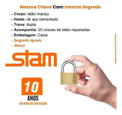 Imagem de Conjunto 10 Cadeados Stam 30mm Portão C/ Chaves Iguais
