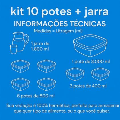 Imagem de Conjunto 10 Potes 1 Jarra Marmita Organizador Plasticos