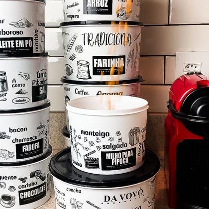Imagem de Conjunto 10 Potes Mantimentos Plástico Com Tampa Decorado Black White Cozinha Exclusivo 2 Litros e 1 Litros