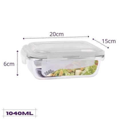 Imagem de Conjunto 10 Potes Retangular Vidro Hermetico c Trava 1040 ml