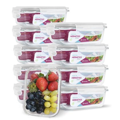 Imagem de Conjunto 10 Potes Vidro Hermético Marmita Mantimentos 370ml