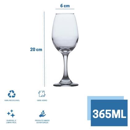Imagem de Conjunto 10 Taças de Vidro 365ml ÁGUA E VINHO