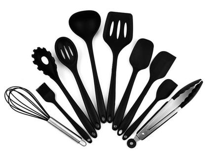 Imagem de Conjunto 10 Utensílios de Cozinha em Silicone Premium Colher Concha Pegador - OMG