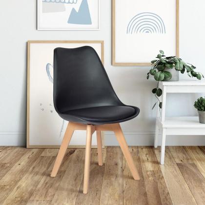 Imagem de Conjunto 12 Cadeiras de Jantar Eames Wood Leda Design Estofada - Preto