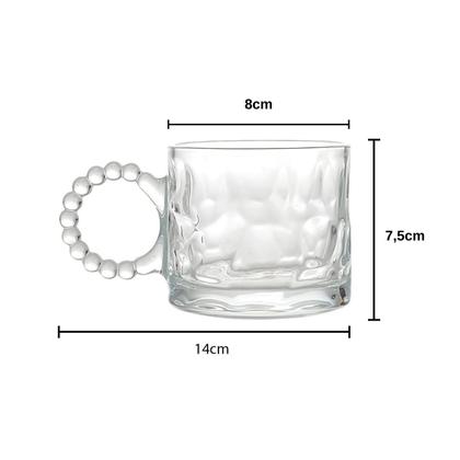 Imagem de Conjunto 12 Caneca Xícara Café Vidro 300ml Chá Alça de Bolinhas Transparente Copo Leite Cappuccino Chocolate Quente Presente Mae