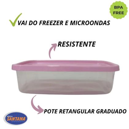 Imagem de Conjunto 12 Potes Retangular Graduado Para Marmitas 800 ml