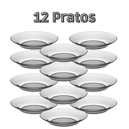 Imagem de Conjunto 12 Pratos Fundos de Vidro 22cm transparente  Design Elegante e Resistente