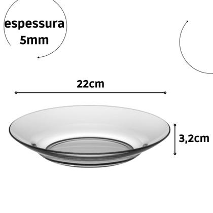Imagem de Conjunto 12 Pratos Fundos de Vidro 22cm transparente  Design Elegante e Resistente