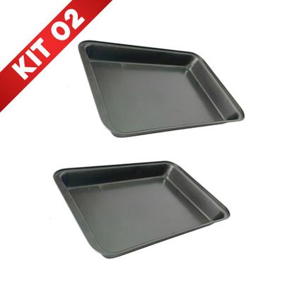 Imagem de Conjunto 2 Assadeiras Forma Teflon Retangular Antiaderente Bolo Pão Tortas Lasanhas