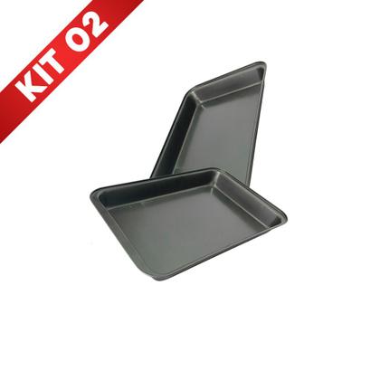 Imagem de Conjunto 2 Assadeiras Forma Teflon Retangular Antiaderente Bolo Pão Tortas Lasanhas