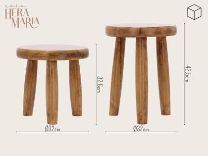 Imagem de Conjunto 2 Bancos Decorativos Para Sala Enfeite De Jardim Multiuso Em Madeira Boho Chic