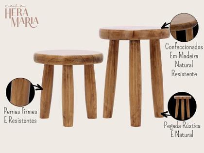 Imagem de Conjunto 2 Bancos Decorativos Para Sala Enfeite De Jardim Multiuso Em Madeira Boho Chic