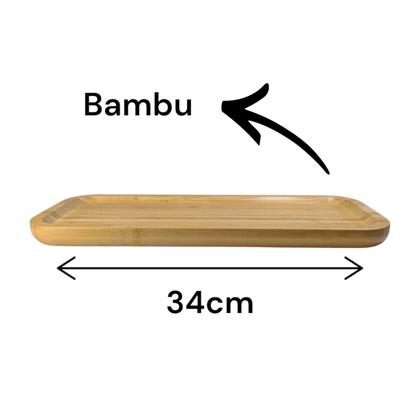 Imagem de Conjunto 2 Bandeja Grande De Bambu Rasa Para Lanche Da Tarde