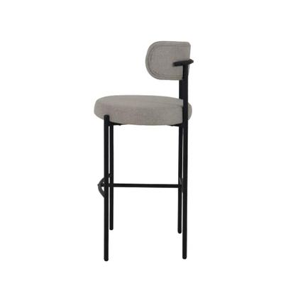 Imagem de Conjunto 2 Banquetas Altas Camelia Estofada Linho Cinza com Encosto para Cozinha Sala Balcão e Área Gourmet