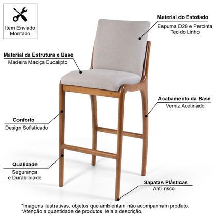 Imagem de Conjunto 2 Banquetas Altas com Encosto Estofadas em Madeira Maciça Garbo Cinza Claro - Straub Web