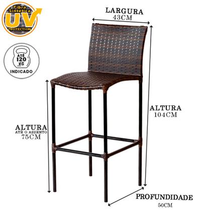 Imagem de Conjunto 2 Banquetas Havaí Artesanal Em Fibra Sintética Trama Dupla Para Balcão, Bar - Pedra Ferro