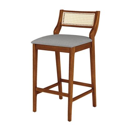 Imagem de Conjunto 2 Banquetas Lagum Conforto Estofada Jequitibá Natural Linho Cinza Palha Sextavada