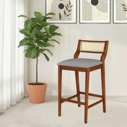 Imagem de Conjunto 2 Banquetas Lagum Conforto Estofada Jequitibá Natural Linho Cinza Palha Sextavada