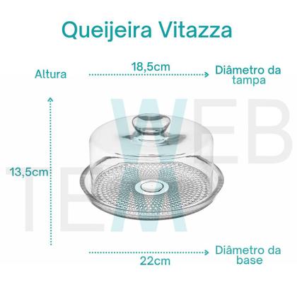 Imagem de Conjunto 2 Boleiras com e sem Pé e Queijeira Porta Queijos de Vidro Vitazza Bolos, Doces, Mesa Posta, Praticidade Sustentável, Organização, Decoração