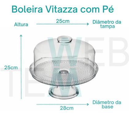 Imagem de Conjunto 2 Boleiras com e sem Pé e Queijeira Porta Queijos de Vidro Vitazza Bolos, Doces, Mesa Posta, Praticidade Sustentável, Organização, Decoração