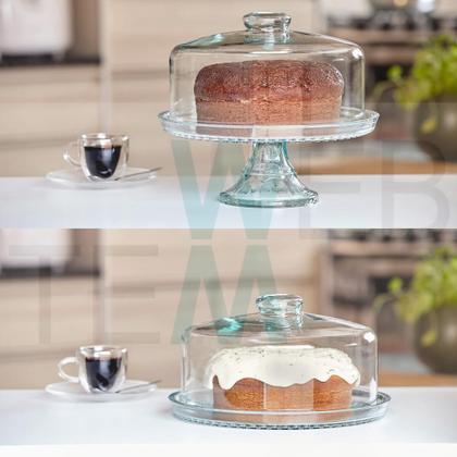 Imagem de Conjunto 2 Boleiras de Vidro com e sem Pé Tampa Petit Poa Vitazza Prato 28cm para Bolo, Festa, Decoração, Organização, Mesa Posta Elegante Sustentável