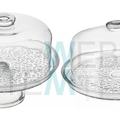 Imagem de Conjunto 2 Boleiras de Vidro com e sem Pé Tampa Petit Poa Vitazza Prato 28cm para Bolo, Festa, Decoração, Organização, Mesa Posta Elegante Sustentável