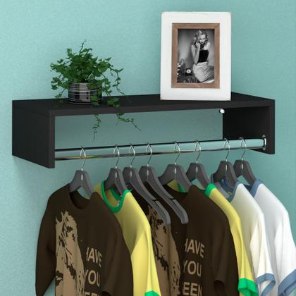 Imagem de Conjunto 2 cabideiros mdf para parede com arara porta roupas 60cm