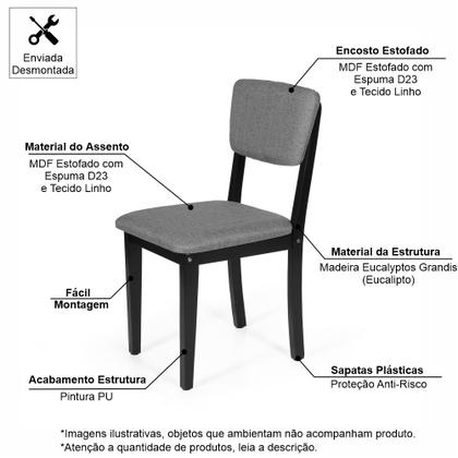 Imagem de Conjunto 2 Cadeiras de Jantar Estofada em Madeira Maciça Ella Preto/Cinza Escuro