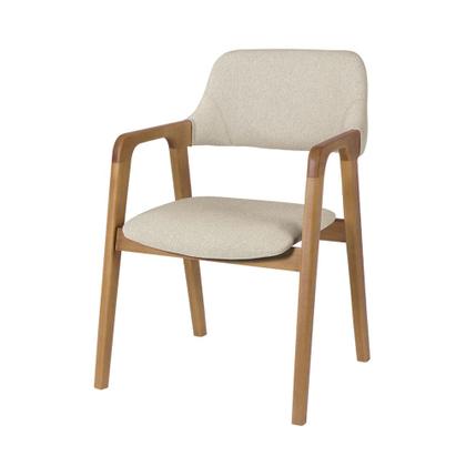Imagem de Conjunto 2 Cadeiras de Jantar Ruth Estrutura em Madeira Maciça Estilo Retrô Linho Bege Claro