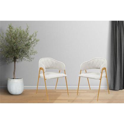 Conjunto 2 Cadeiras Veneza no Boucle Off e Metal Dourado - C&M Decor Imagem de Conjunto 2 Cadeiras Veneza no Boucle Off e Metal Dourado