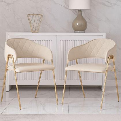 Imagem de Conjunto 2 Cadeiras Veneza no Boucle Off e Metal Dourado