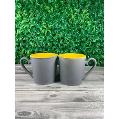 Imagem de Conjunto 2 Canecas De Porcelana Cinza c/ Amarelo 350ml Casal
