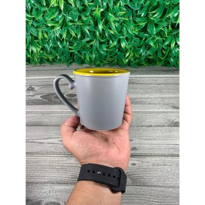 Imagem de Conjunto 2 Canecas De Porcelana Cinza c/ Amarelo 350ml Casal