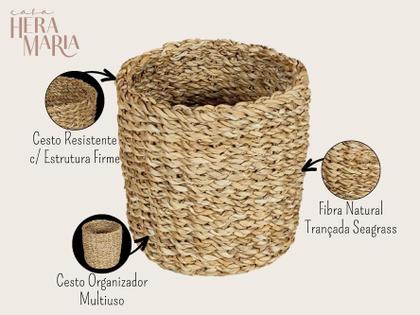 Imagem de Conjunto 2 Cestos Redondos Cachepots Organizadores Em Fibra Natural Trançados