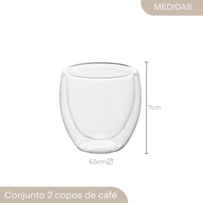 Imagem de Conjunto 2 Copos de Café Parede Dupla de Vidro Borossilicato 80ml Lyor