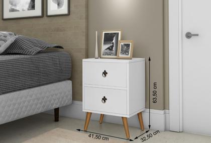 Imagem de Conjunto 2 Criados Mesa de Cabeceira 2 gavetas pés palito - Branco