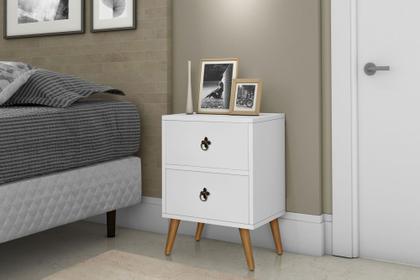 Imagem de Conjunto 2 Criados Mesa de Cabeceira 2 gavetas pés palito - Branco