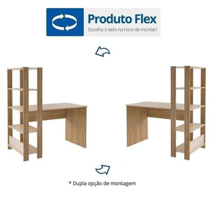 Imagem de Conjunto 2 Escrivaninhas com Estante Match 4 Prateleiras 120cm Off White e Carvalho Marrom