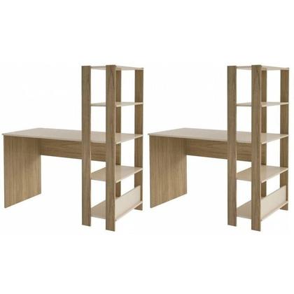 Imagem de Conjunto 2 Escrivaninhas com Estante Match 4 Prateleiras 120cm Off White e Carvalho Marrom