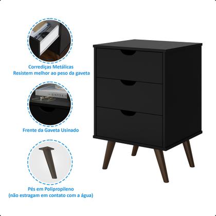 Imagem de Conjunto 2 Mesa de Cabeceira 3 Gavetas e 1 Cabeceira de Cama 1,60 cm Quarto Casal 