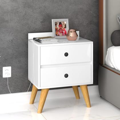 Imagem de Conjunto 2 Mesa de cabeceira criado Madero pés palito 2 gavetas