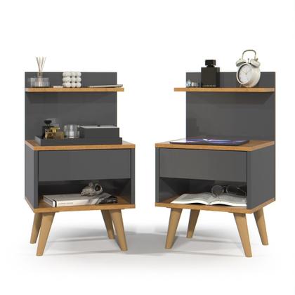 Imagem de Conjunto 2 Mesa de Cabeceira Criado Sleep Quarto Casal e Cabeceira 1,40 cm