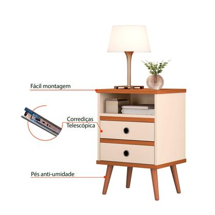 Imagem de Conjunto 2 Mesa de cabeceira retro 2 gavetas -Alamo- CM