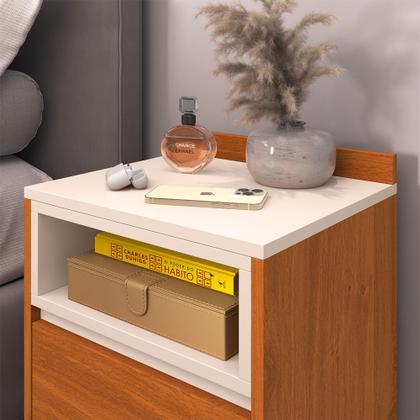 Imagem de Conjunto 2 Mesas de Cabeceira Any com 1 gaveta e pés palito para quarto - Cedro com Off White
