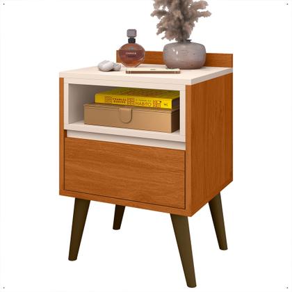 Imagem de Conjunto 2 Mesas de Cabeceira Any com 1 gaveta e pés palito para quarto - Cedro com Off White