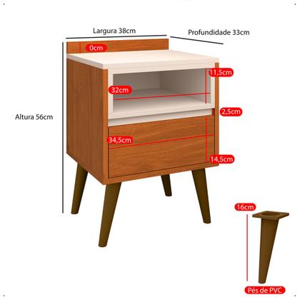 Imagem de Conjunto 2 Mesas de Cabeceira Any com 1 gaveta e pés palito para quarto - Cedro com Off White