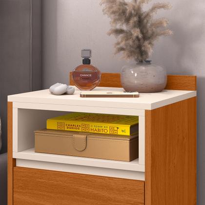 Imagem de Conjunto 2 Mesas de Cabeceira Any com 1 gaveta e pés palito para quarto - Cedro com Off White