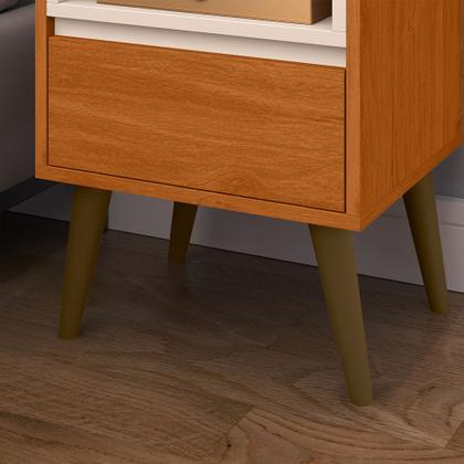 Imagem de Conjunto 2 Mesas de Cabeceira Any com 1 gaveta e pés palito para quarto - Cedro com Off White
