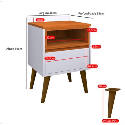 Imagem de Conjunto 2 Mesas de Cabeceira Any com 1 gaveta e pés palito para quarto - Várias Cores